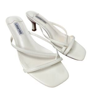 Lookyno Womens Size 8 White Strappy Open 3" Kitten Heel Slide On Toe Ring Shoes